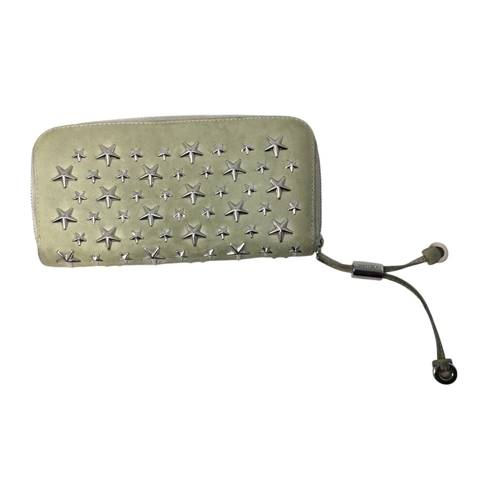 Jimmy Choo Beige / Gray Star Studded Zip Around Long Wallet